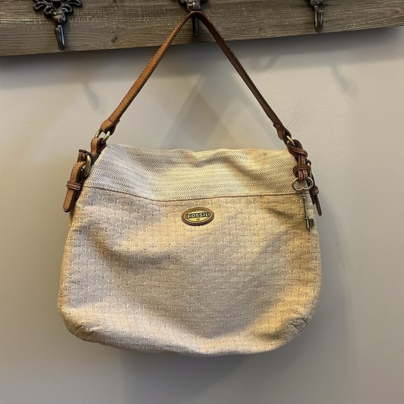 Fossil Explorer Bag Foldover Flap Canvas & Leather Zip Top Magnetic Closure - Picture 3 of 12